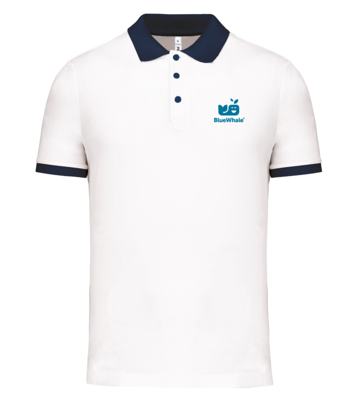 Polo piqué performance homme brodé - BLANC ET BLEU